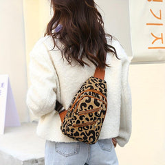 Leopard Pattern Sling Bag Zipper Front Chest Bag