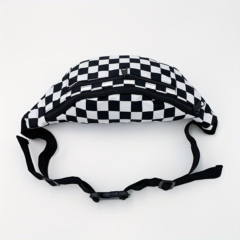 Checkered Canvas Fanny Pack Plaid Waist Bag Zipper Crossbody Chest Bag