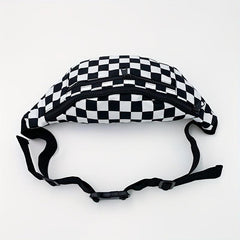 Checkered Canvas Fanny Pack Plaid Waist Bag Zipper Crossbody Chest Bag