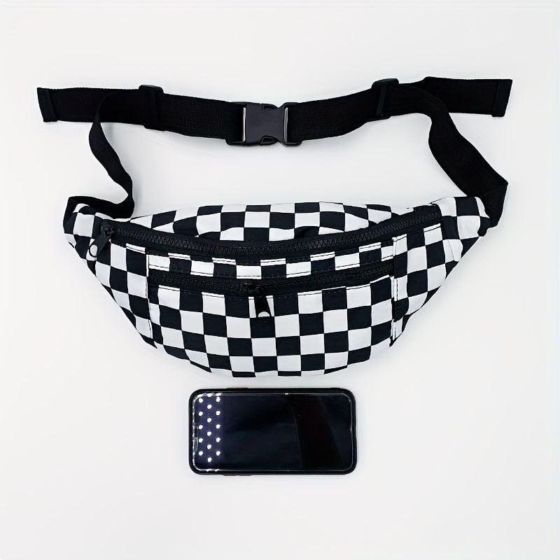 Checkered Canvas Fanny Pack Plaid Waist Bag Zipper Crossbody Chest Bag