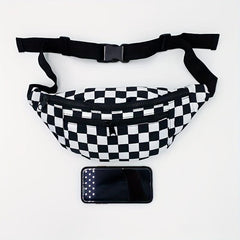 Checkered Canvas Fanny Pack Plaid Waist Bag Zipper Crossbody Chest Bag