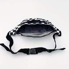 Checkered Canvas Fanny Pack Plaid Waist Bag Zipper Crossbody Chest Bag
