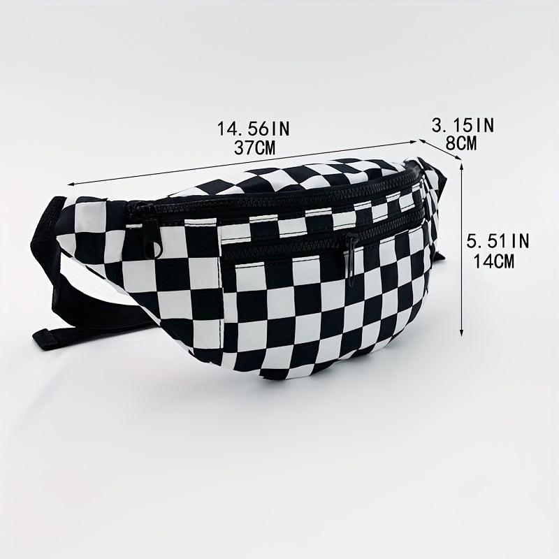Checkered Canvas Fanny Pack Plaid Waist Bag Zipper Crossbody Chest Bag