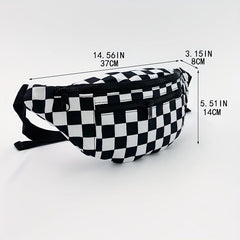 Checkered Canvas Fanny Pack Plaid Waist Bag Zipper Crossbody Chest Bag
