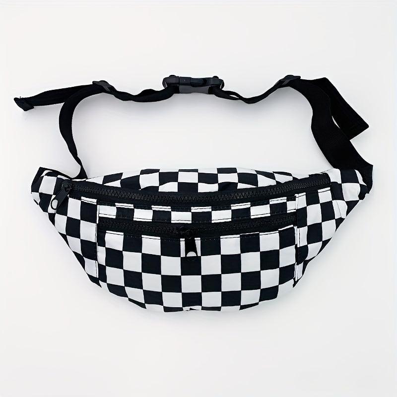 Checkered Canvas Fanny Pack Plaid Waist Bag Zipper Crossbody Chest Bag