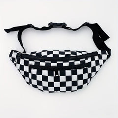 Checkered Canvas Fanny Pack Plaid Waist Bag Zipper Crossbody Chest Bag