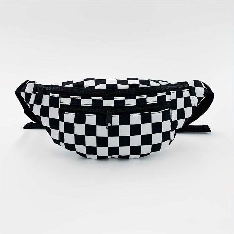 Checkered Canvas Fanny Pack Plaid Waist Bag Zipper Crossbody Chest Bag
