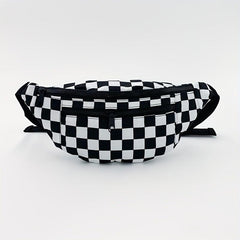 Checkered Canvas Fanny Pack Plaid Waist Bag Zipper Crossbody Chest Bag