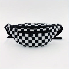 Checkered Canvas Fanny Pack Plaid Waist Bag Zipper Crossbody Chest Bag