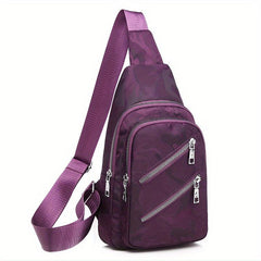 Camouflage Chest Bag Double Zipper Crossbody Purse Waterproof Nylon Sling Bag