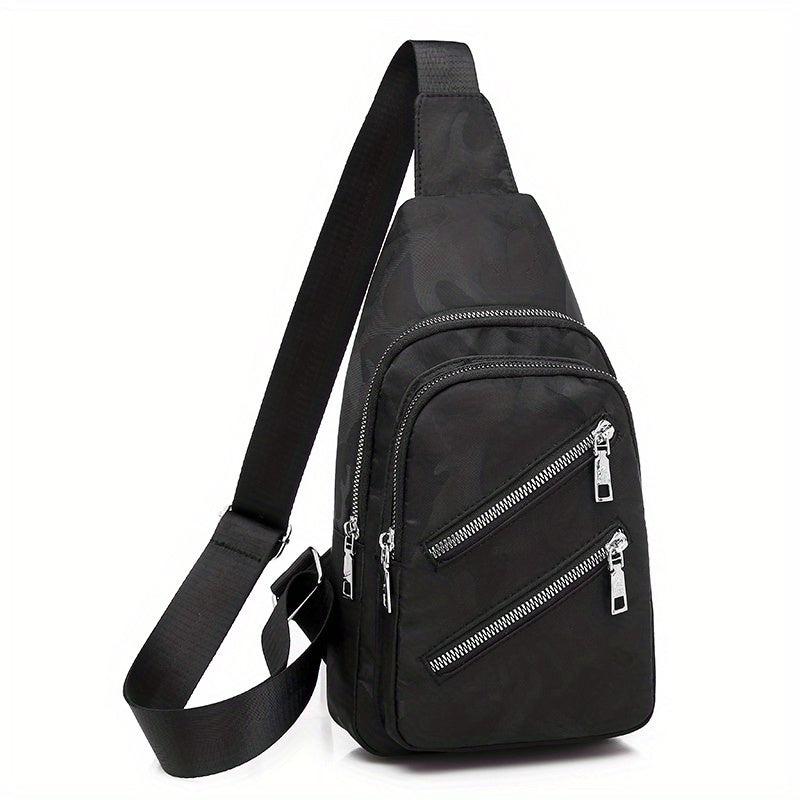 Camouflage Chest Bag Double Zipper Crossbody Purse Waterproof Nylon Sling Bag