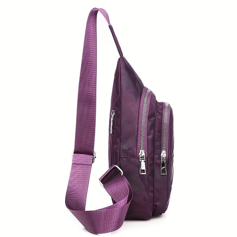 Camouflage Chest Bag Double Zipper Crossbody Purse Waterproof Nylon Sling Bag