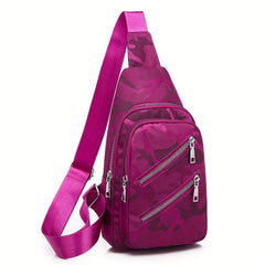 Camouflage Chest Bag Double Zipper Crossbody Purse Waterproof Nylon Sling Bag