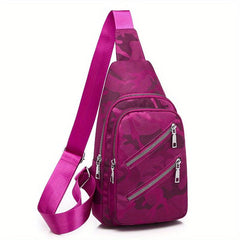 Camouflage Chest Bag Double Zipper Crossbody Purse Waterproof Nylon Sling Bag