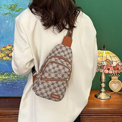 Double Zipper Chest Bag Faux Leather Crossbody Bag