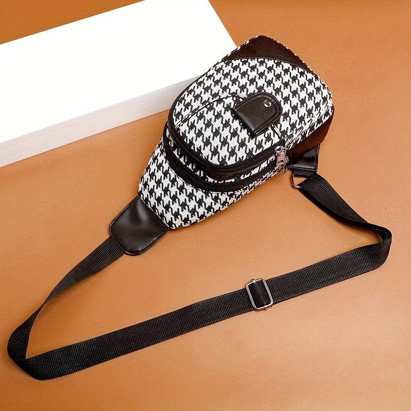 Vintage Houndstooth Pattern Sling Bag Classic Crossbody Chest Bag