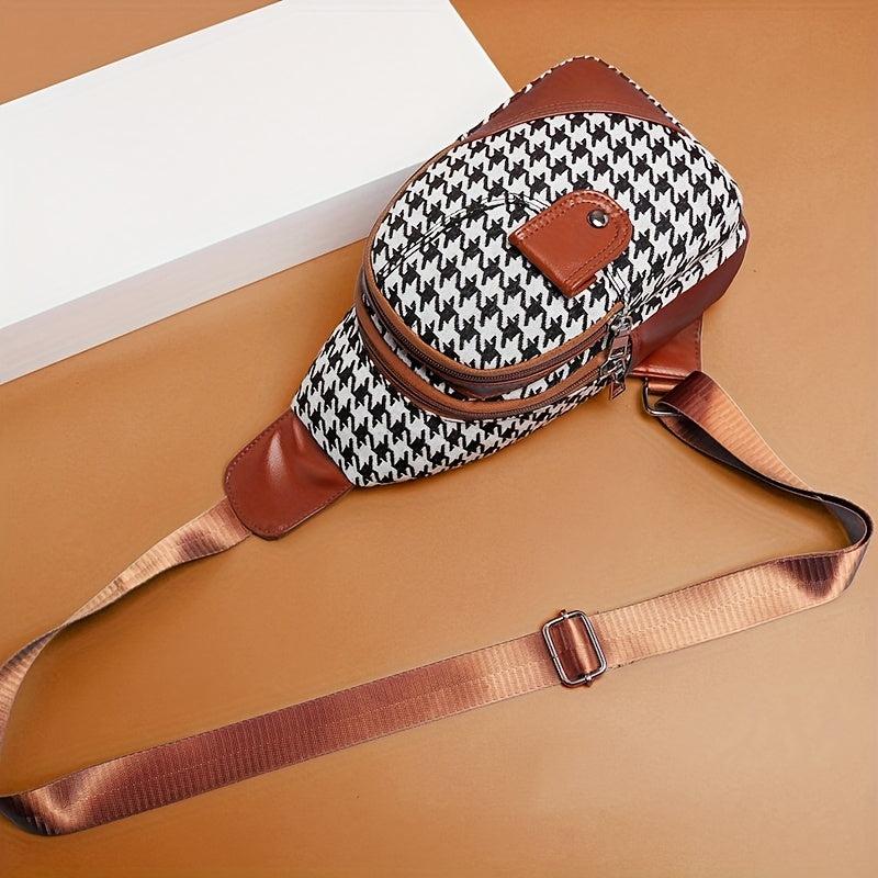 Vintage Houndstooth Pattern Sling Bag Classic Crossbody Chest Bag