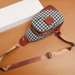 Vintage Houndstooth Pattern Sling Bag Classic Crossbody Chest Bag