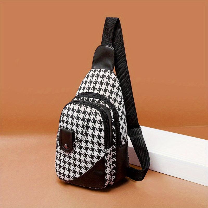 Vintage Houndstooth Pattern Sling Bag Classic Crossbody Chest Bag