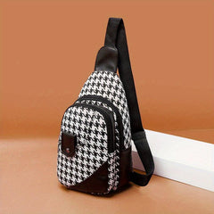Vintage Houndstooth Pattern Sling Bag Classic Crossbody Chest Bag