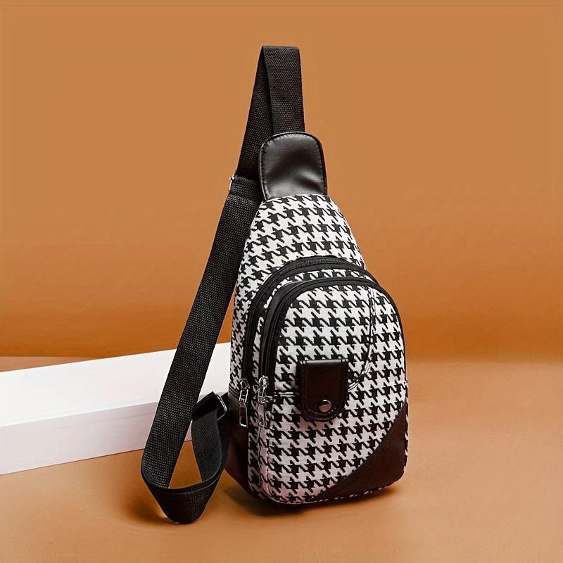 Vintage Houndstooth Pattern Sling Bag Classic Crossbody Chest Bag