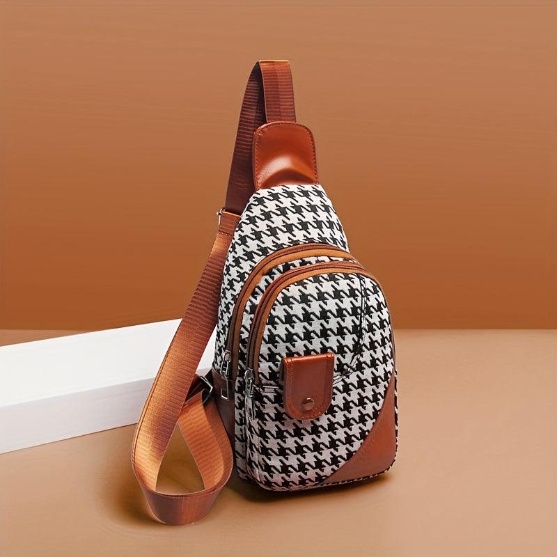 Vintage Houndstooth Pattern Sling Bag Classic Crossbody Chest Bag
