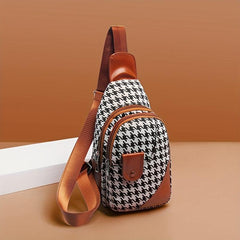 Vintage Houndstooth Pattern Sling Bag Classic Crossbody Chest Bag