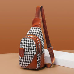 Vintage Houndstooth Pattern Sling Bag Classic Crossbody Chest Bag