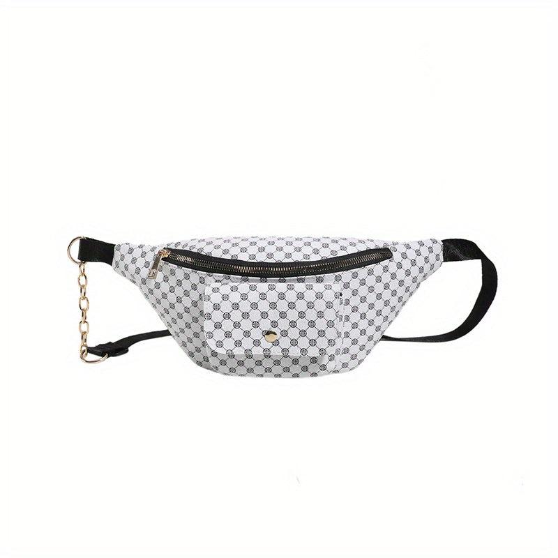 Geometric Pattern Waist Bag PU Crossbody Bag Zipper Chest Purse