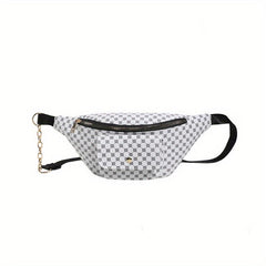 Geometric Pattern Waist Bag PU Crossbody Bag Zipper Chest Purse