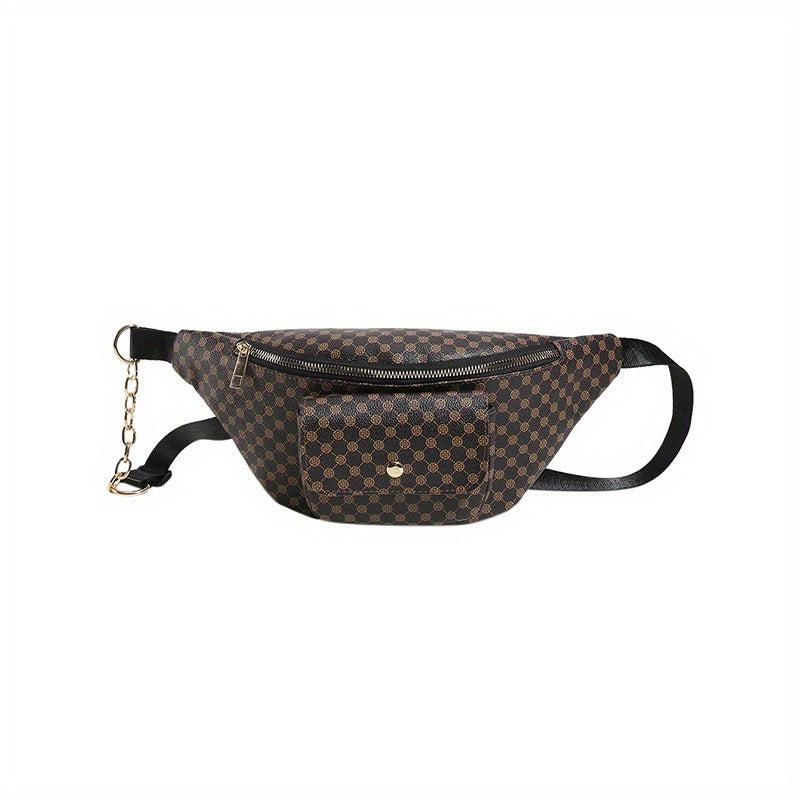 Geometric Pattern Waist Bag PU Crossbody Bag Zipper Chest Purse