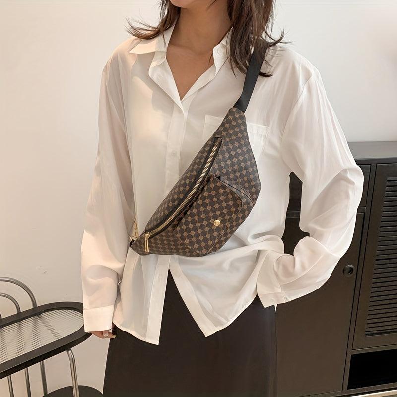 Geometric Pattern Waist Bag PU Crossbody Bag Zipper Chest Purse