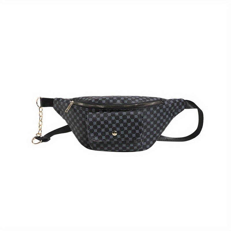 Geometric Pattern Waist Bag PU Crossbody Bag Zipper Chest Purse