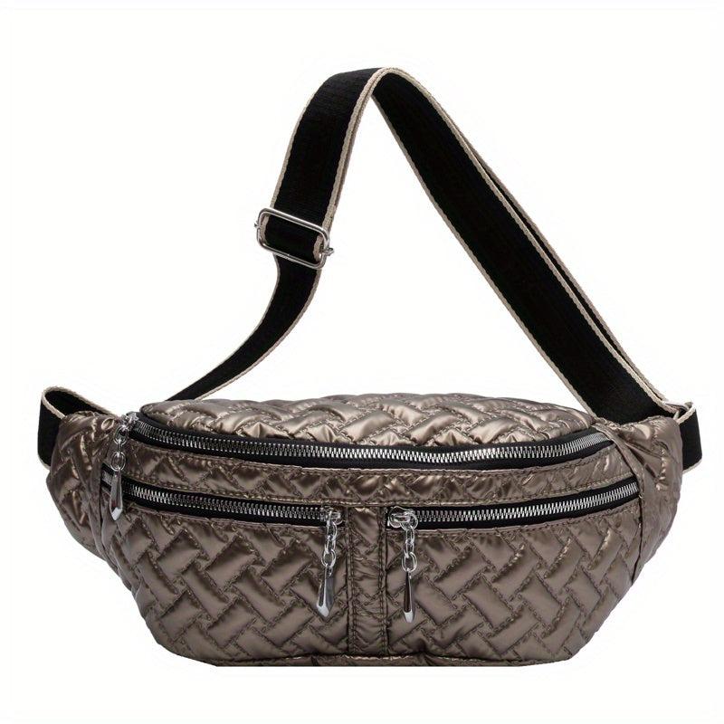 Quilted Waist Bag Argyle Embroidery Chest Purse Crossbody Bag