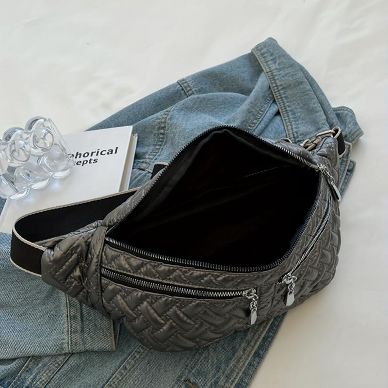 Quilted Waist Bag Argyle Embroidery Chest Purse Crossbody Bag