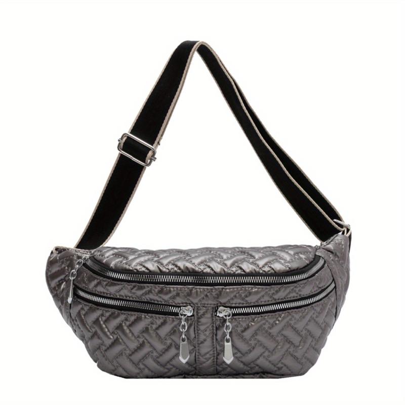 Quilted Waist Bag Argyle Embroidery Chest Purse Crossbody Bag