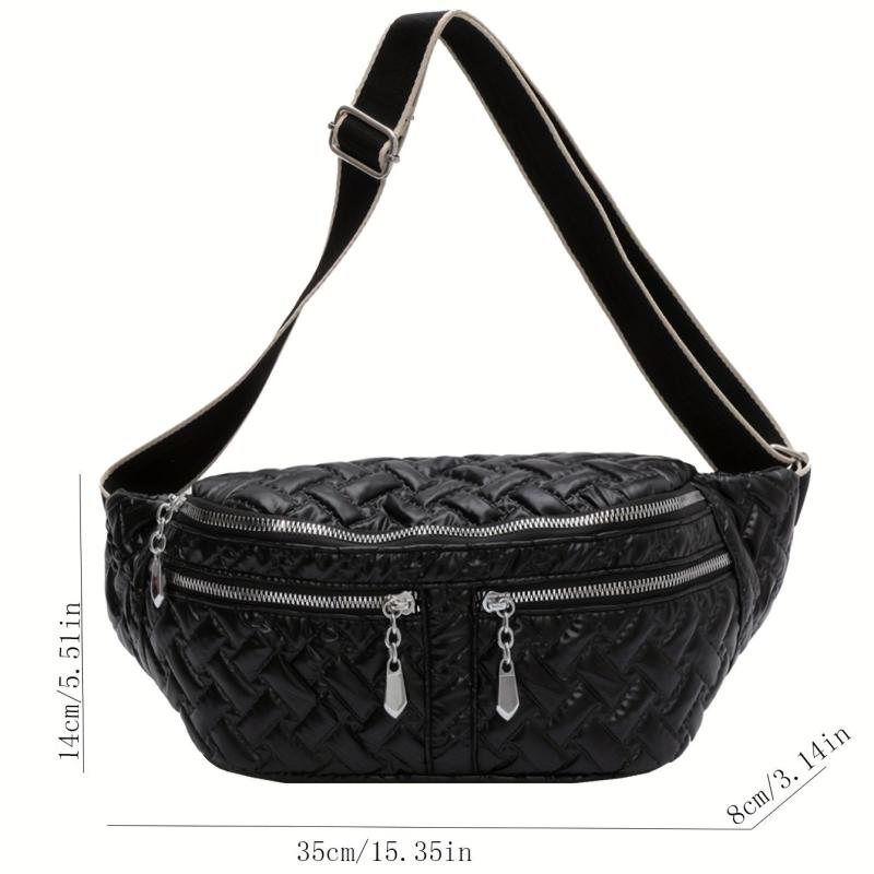 Quilted Waist Bag Argyle Embroidery Chest Purse Crossbody Bag