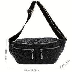 Quilted Waist Bag Argyle Embroidery Chest Purse Crossbody Bag