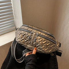 Quilted Waist Bag Argyle Embroidery Chest Purse Crossbody Bag