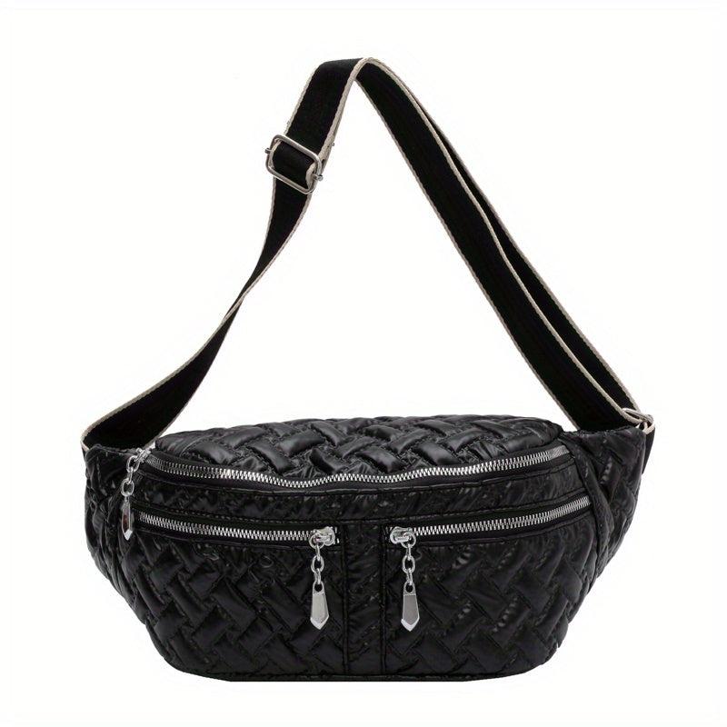 Quilted Waist Bag Argyle Embroidery Chest Purse Crossbody Bag