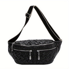 Quilted Waist Bag Argyle Embroidery Chest Purse Crossbody Bag