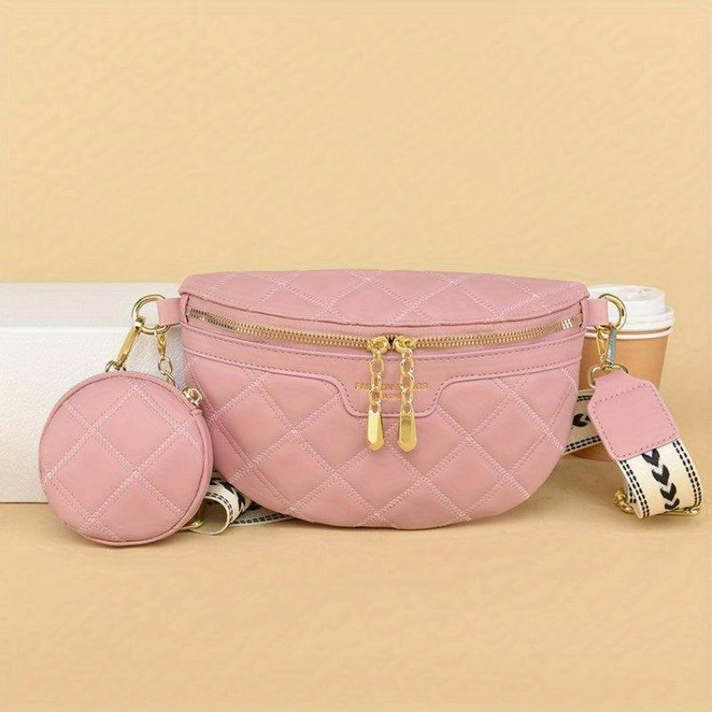 Heart Print Strap Chest Bag Double Zipper Crossbody Bag