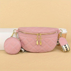 Heart Print Strap Chest Bag Double Zipper Crossbody Bag