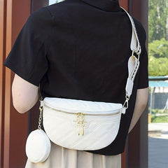 Heart Print Strap Chest Bag Double Zipper Crossbody Bag