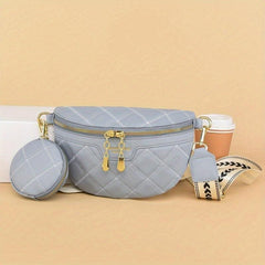 Heart Print Strap Chest Bag Double Zipper Crossbody Bag