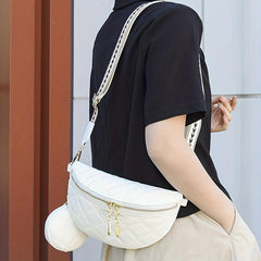 Heart Print Strap Chest Bag Double Zipper Crossbody Bag