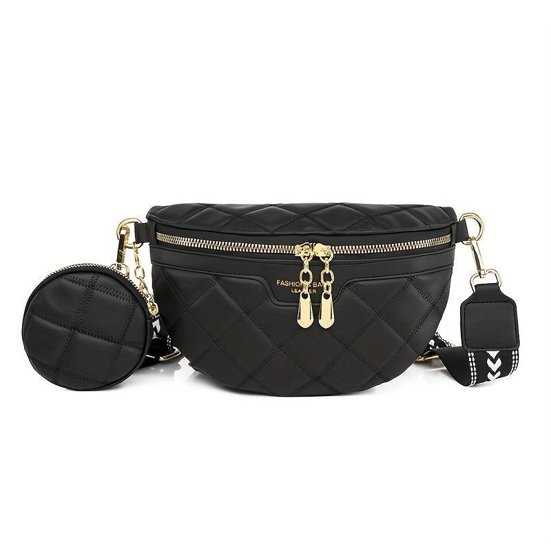 Heart Print Strap Chest Bag Double Zipper Crossbody Bag