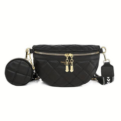 Heart Print Strap Chest Bag Double Zipper Crossbody Bag