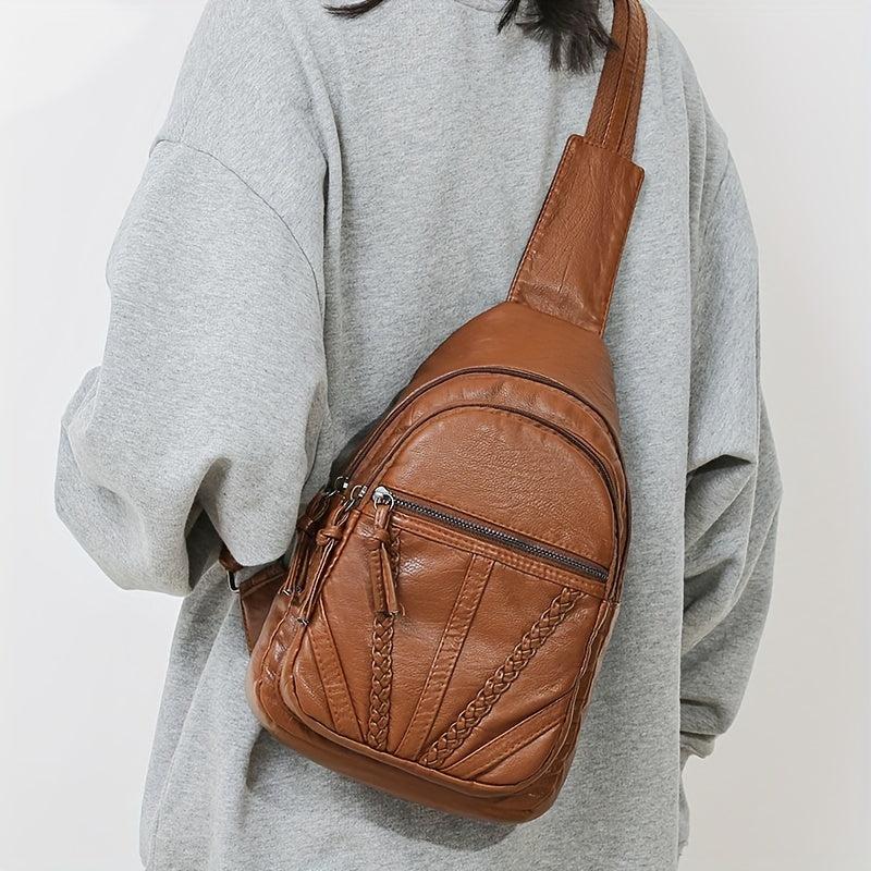 Vintage Zipper Crossbody Chest Bag Retro Sling Purse