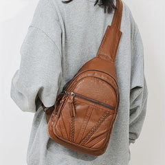 Vintage Zipper Crossbody Chest Bag Retro Sling Purse